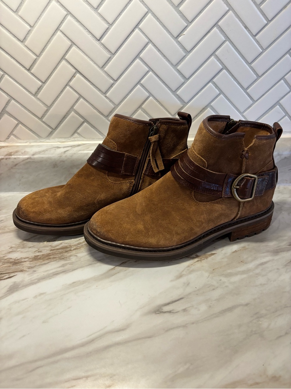 Womenβs Sofft Brown Suede Ankle Boots - Casual Leather Strap